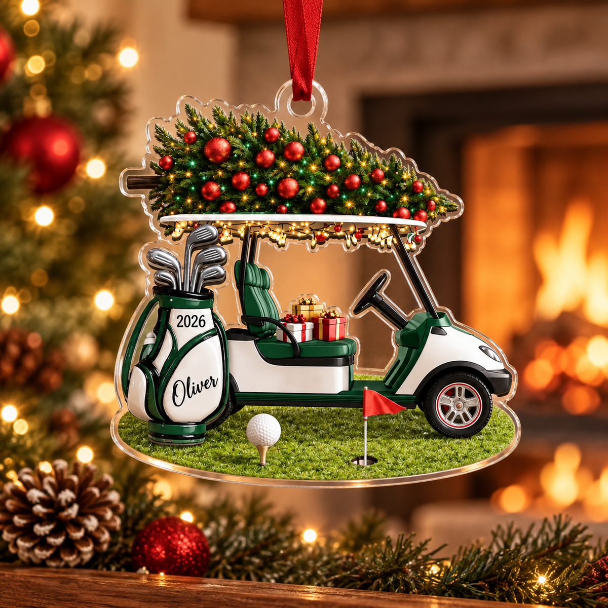 Personalized Golf Cart Christmas Ornament, Custom Name and 2026 Acrylic Decoration for Golfers