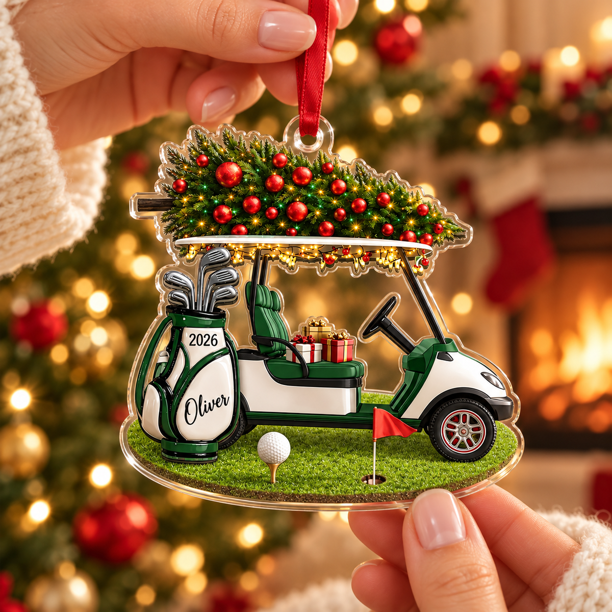 Personalized Golf Cart Christmas Ornament, Custom Name and 2026 Acrylic Decoration for Golfers