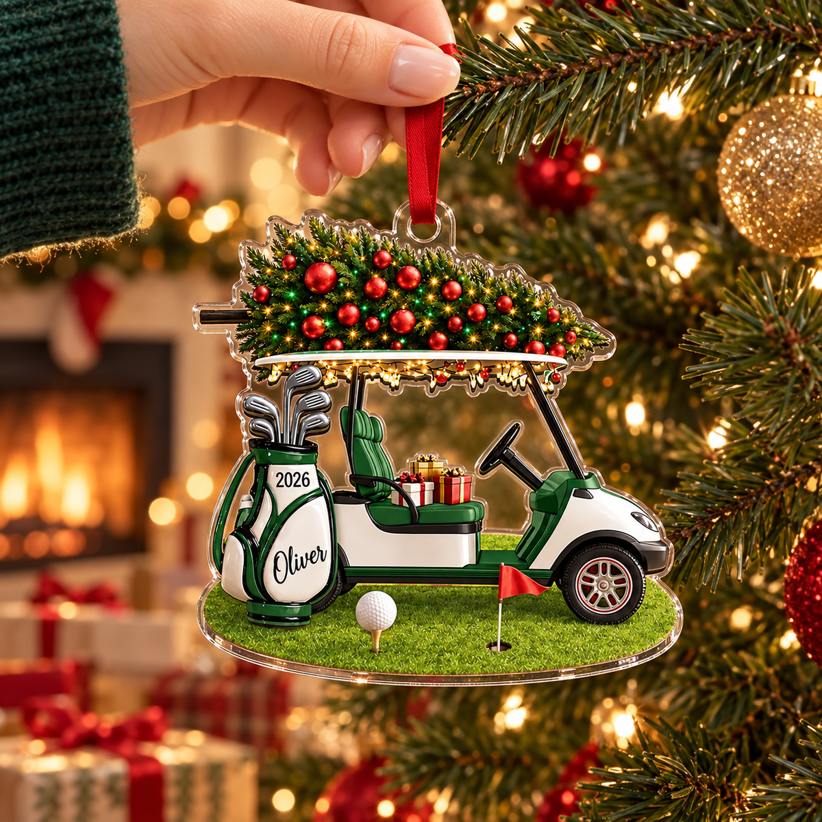 Personalized Golf Cart Christmas Ornament, Custom Name and 2026 Acrylic Decoration for Golfers