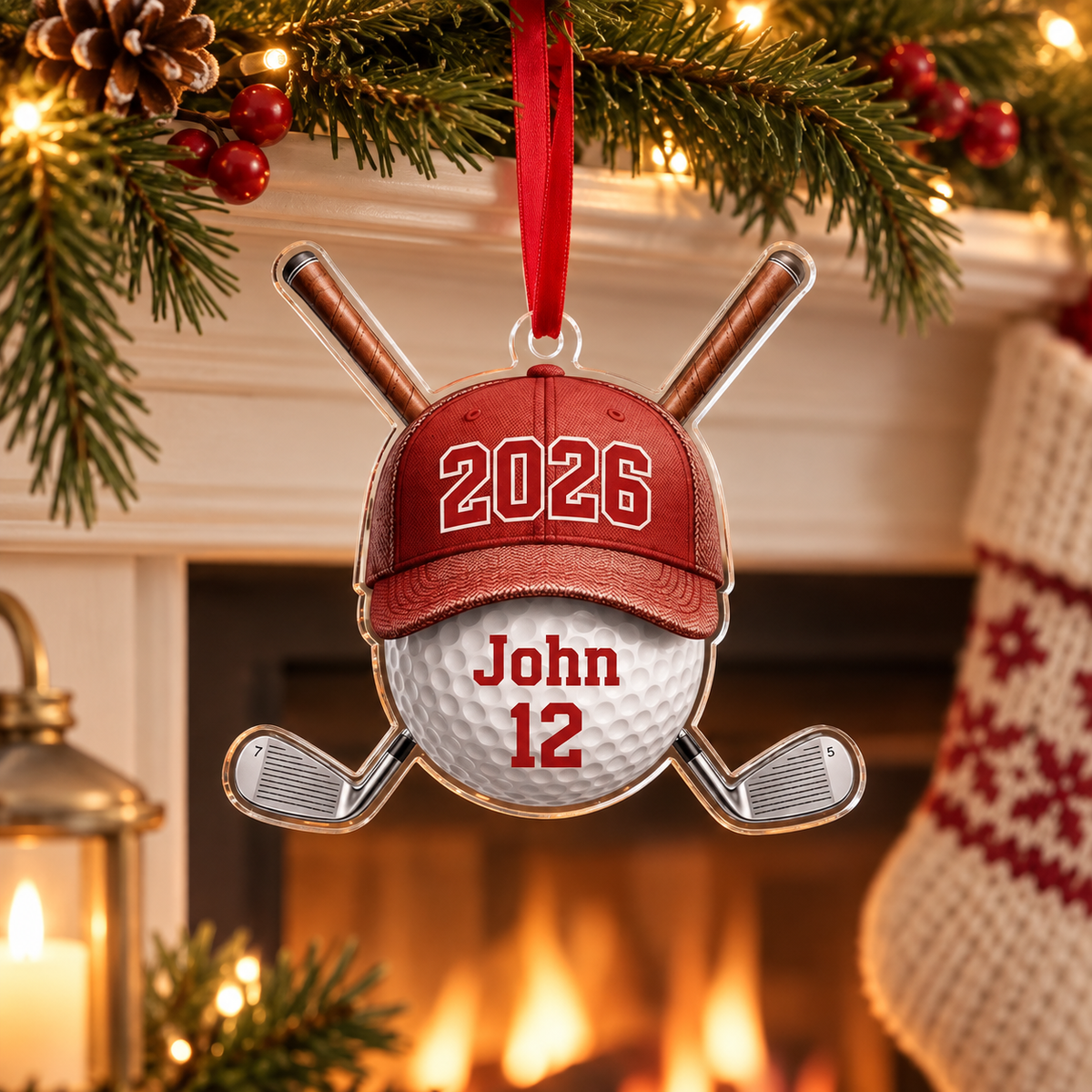 Personalized Golf Ornament For Golfer, Custom Name And Number Year 2026 Sports Gift