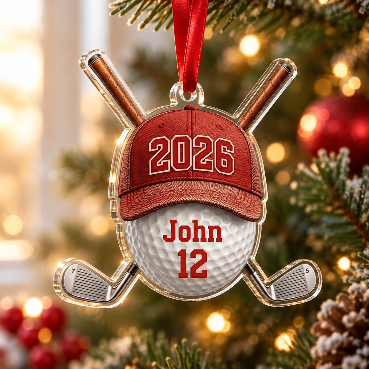 Personalized Golf Ornament For Golfer, Custom Name And Number Year 2026 Sports Gift