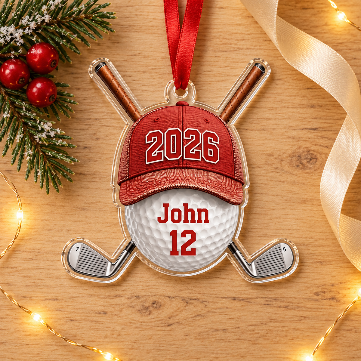 Personalized Golf Ornament For Golfer, Custom Name And Number Year 2026 Sports Gift