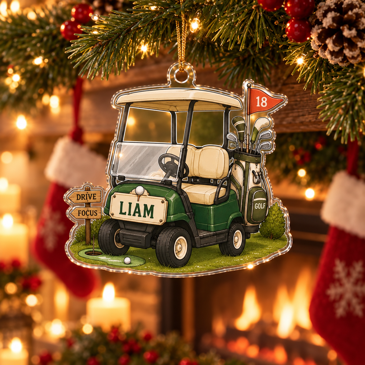 Personalized Golf Cart Ornament, Custom Name and Number Acrylic Christmas Decoration for Golfers