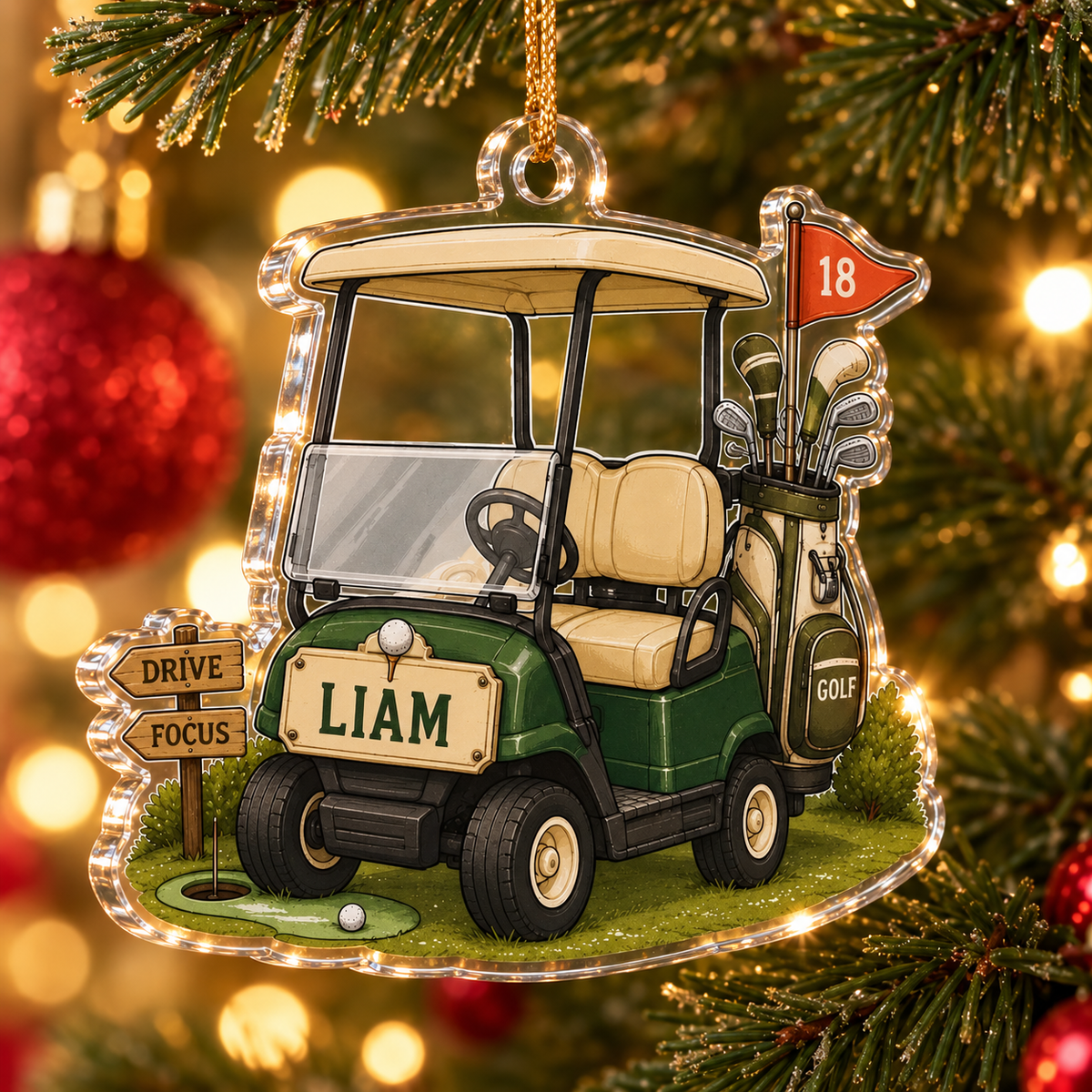 Personalized Golf Cart Ornament, Custom Name and Number Acrylic Christmas Decoration for Golfers