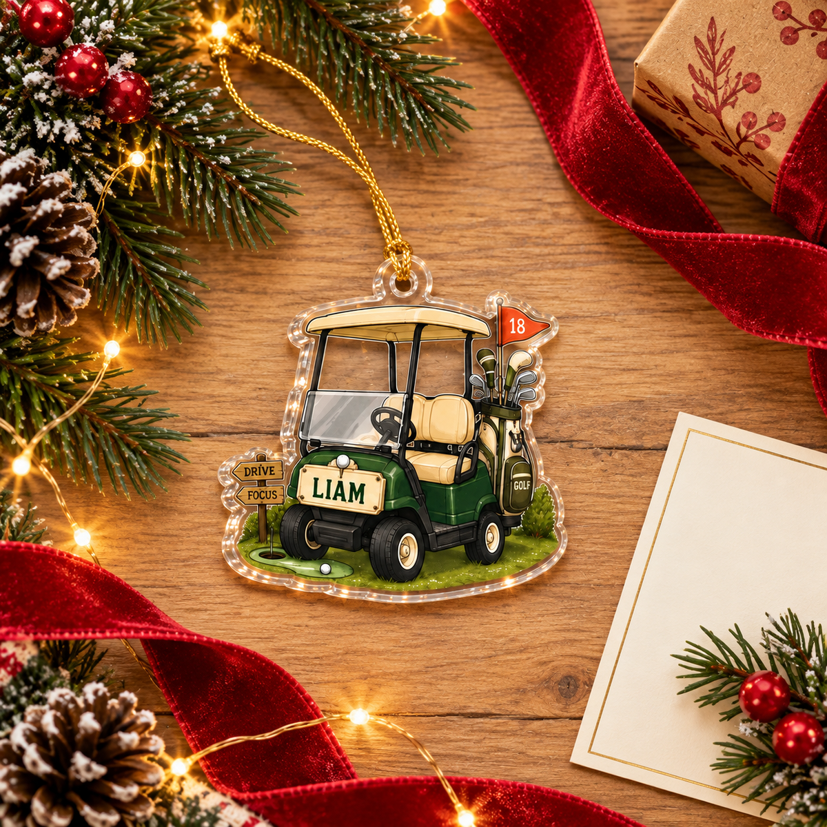 Personalized Golf Cart Ornament, Custom Name and Number Acrylic Christmas Decoration for Golfers