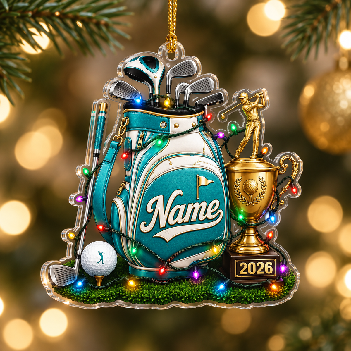 Personalized Golf Christmas Ornament, Custom Name and 2026 Trophy Acrylic Tree Decoration