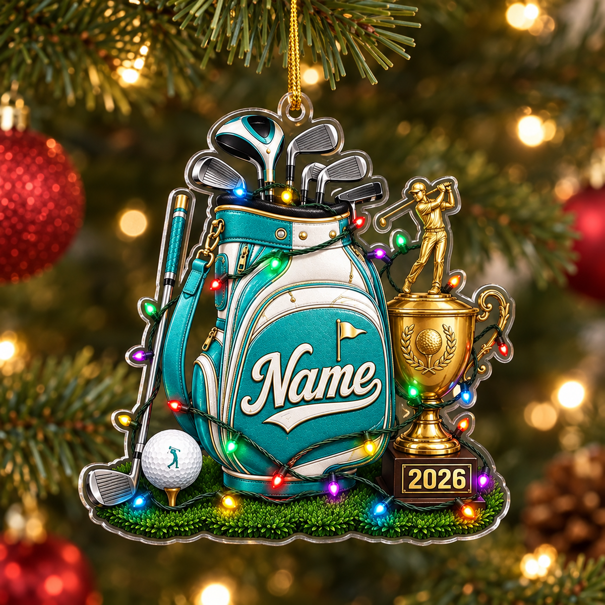 Personalized Golf Christmas Ornament, Custom Name and 2026 Trophy Acrylic Tree Decoration