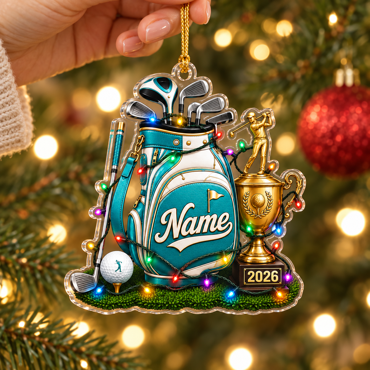 Personalized Golf Christmas Ornament, Custom Name and 2026 Trophy Acrylic Tree Decoration
