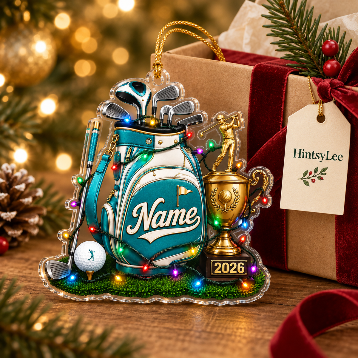 Personalized Golf Christmas Ornament, Custom Name and 2026 Trophy Acrylic Tree Decoration