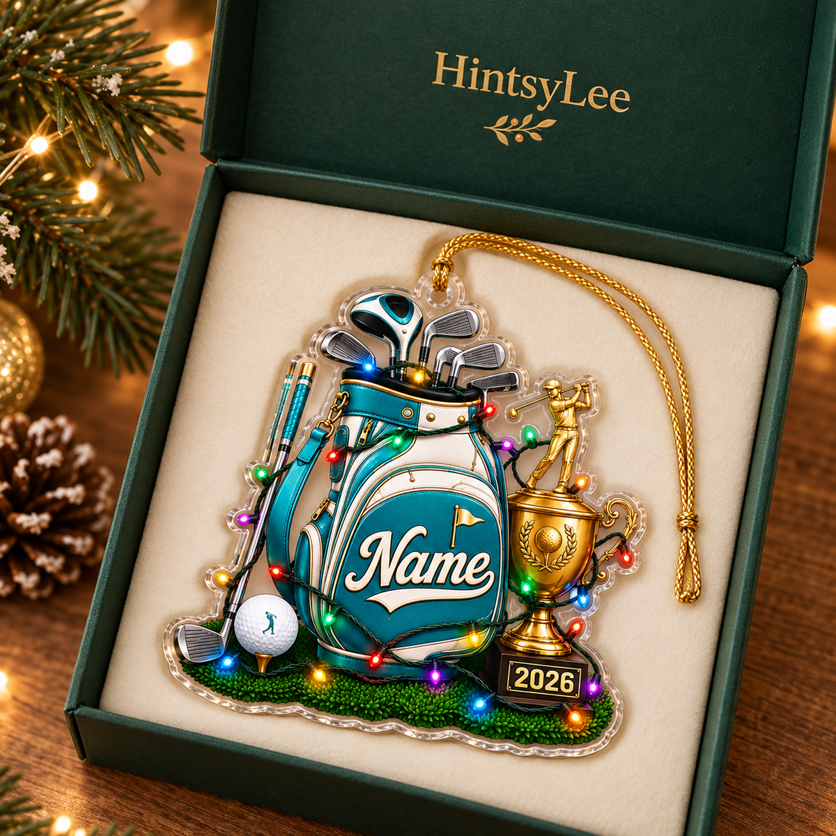 Personalized Golf Christmas Ornament, Custom Name and 2026 Trophy Acrylic Tree Decoration