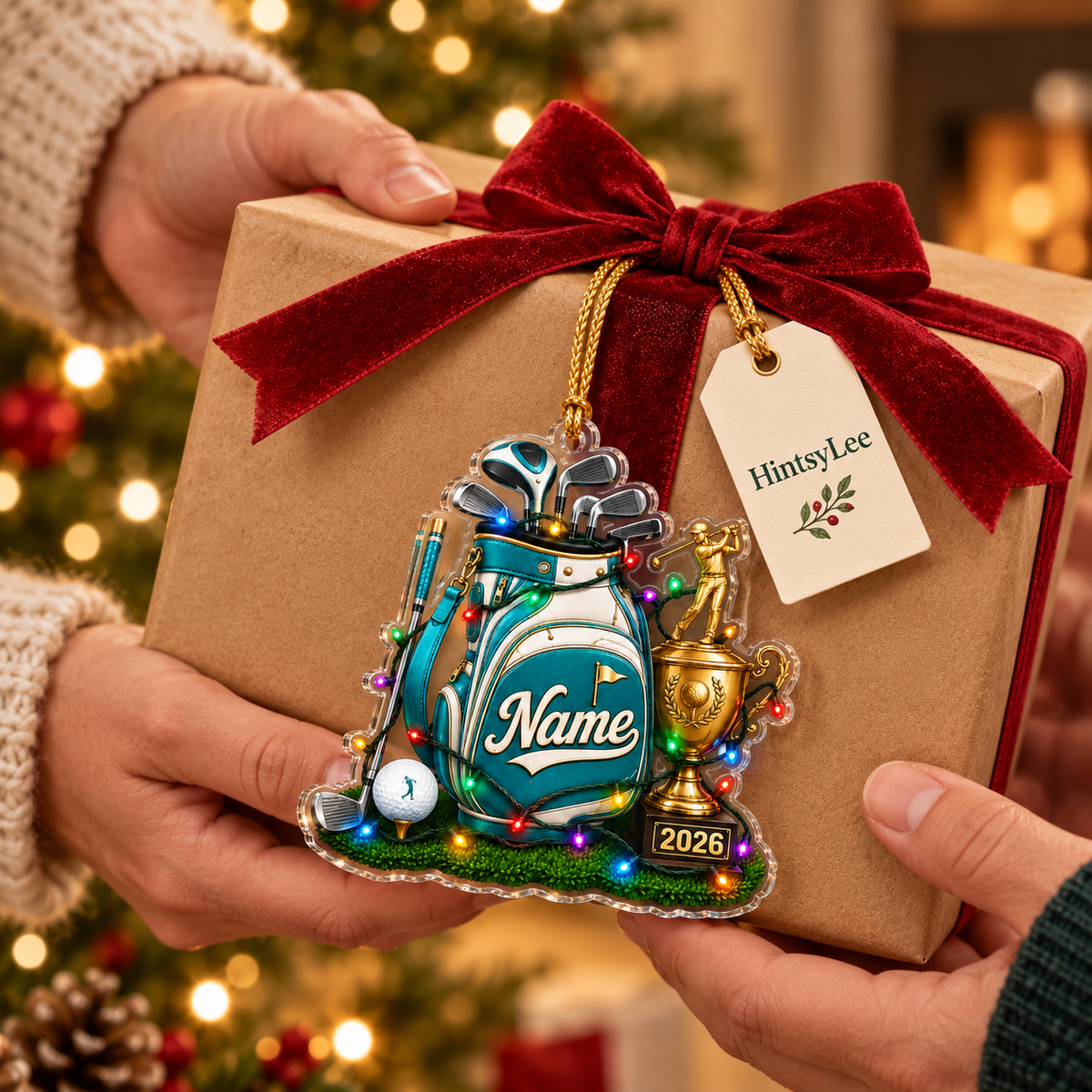 Personalized Golf Christmas Ornament, Custom Name and 2026 Trophy Acrylic Tree Decoration