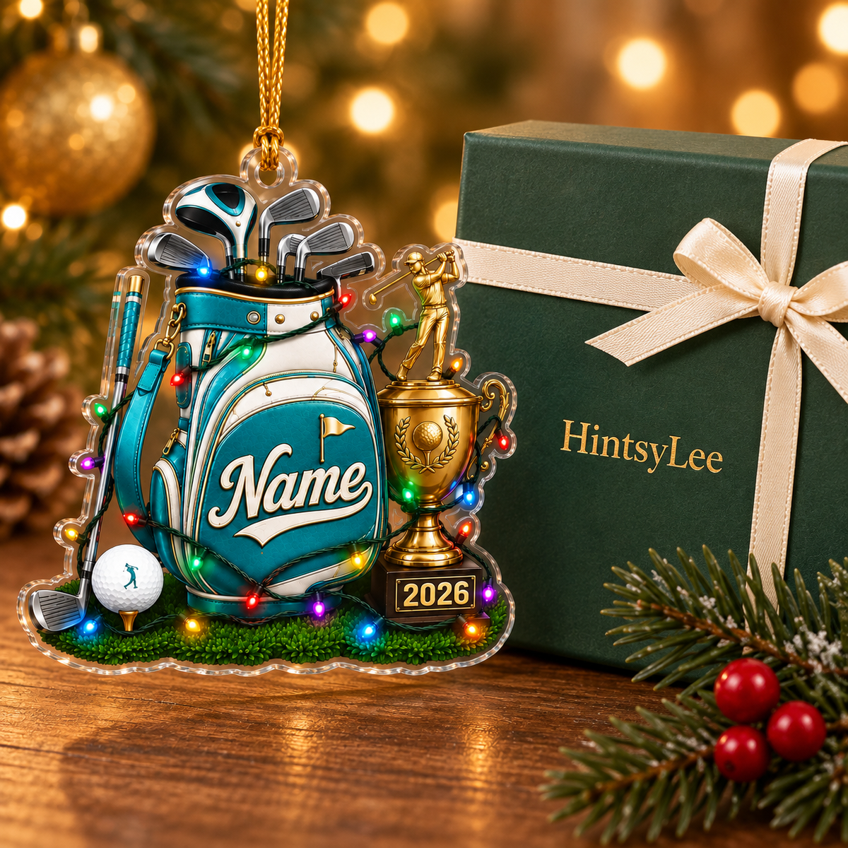 Personalized Golf Christmas Ornament, Custom Name and 2026 Trophy Acrylic Tree Decoration