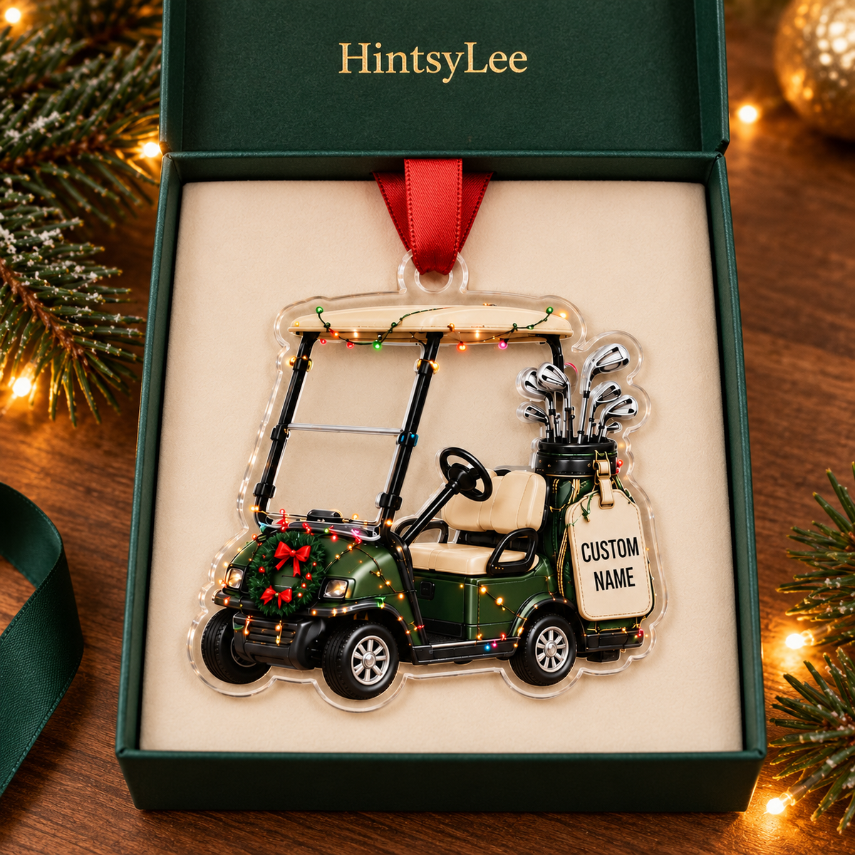 Personalized Golf Cart Christmas Ornament, Custom Name Acrylic Tree Decoration for Golfers