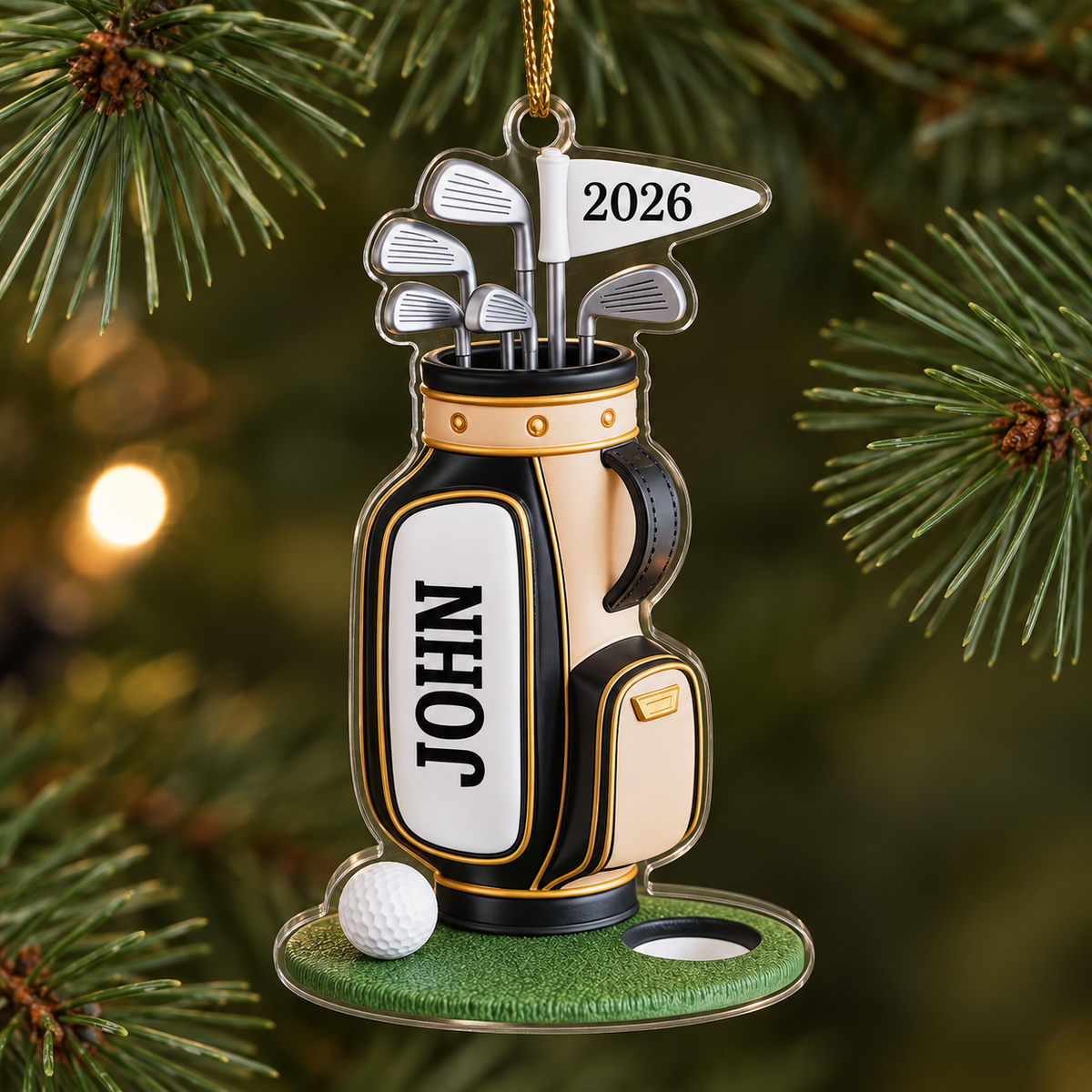 Personalized Golf Bag Christmas Ornament, Custom Name and Year Acrylic Tree Decoration for Golfers