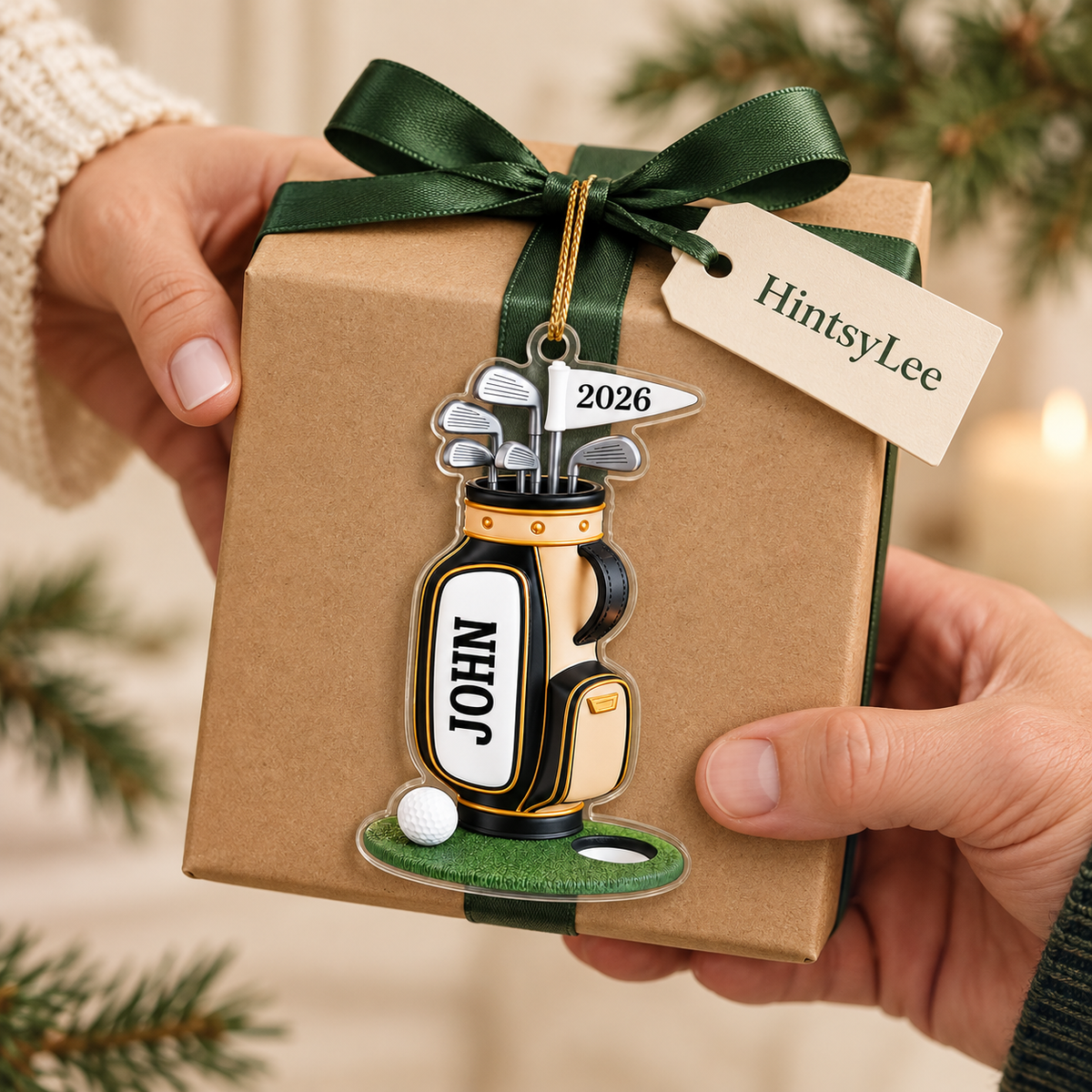 Personalized Golf Bag Christmas Ornament, Custom Name and Year Acrylic Tree Decoration for Golfers