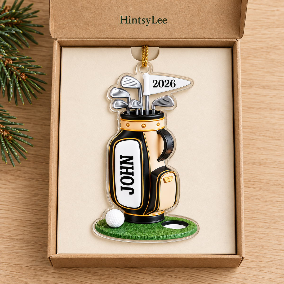 Personalized Golf Bag Christmas Ornament, Custom Name and Year Acrylic Tree Decoration for Golfers