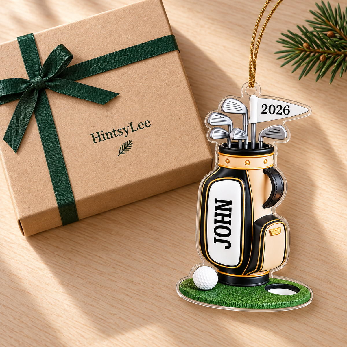Personalized Golf Bag Christmas Ornament, Custom Name and Year Acrylic Tree Decoration for Golfers