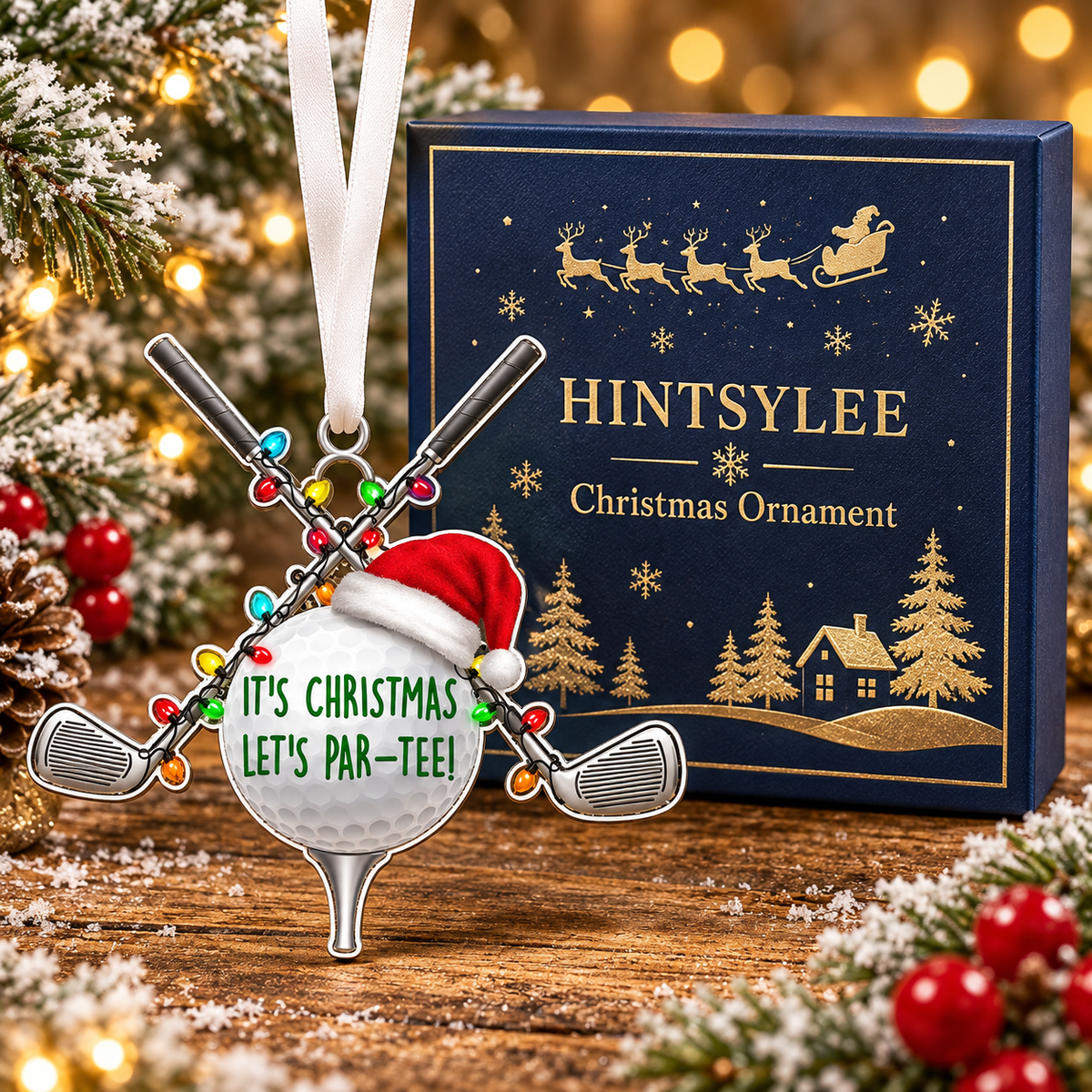 Golf Christmas Ornament, Funny Let’s Par-Tee Golf Ball Acrylic Tree Decoration for Golfers