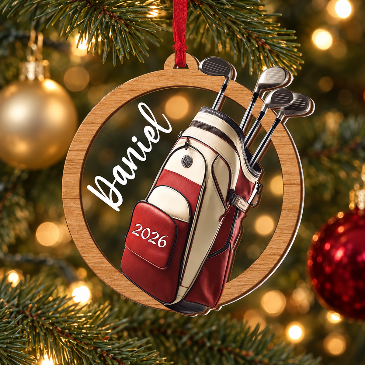 Personalized Golf Christmas Ornament, Custom Name and 2026 Golf Bag Acrylic Tree Decoration