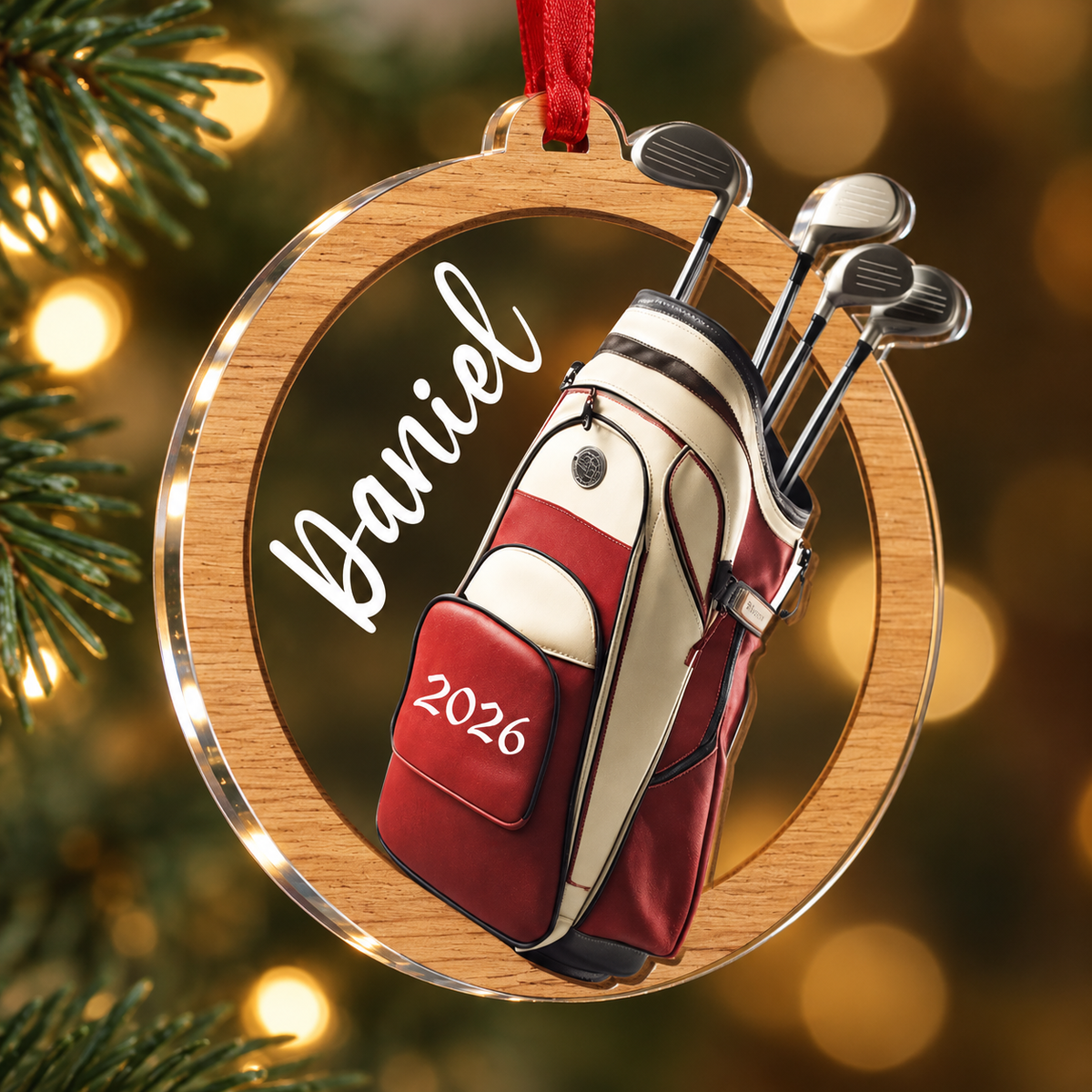 Personalized Golf Christmas Ornament, Custom Name and 2026 Golf Bag Acrylic Tree Decoration