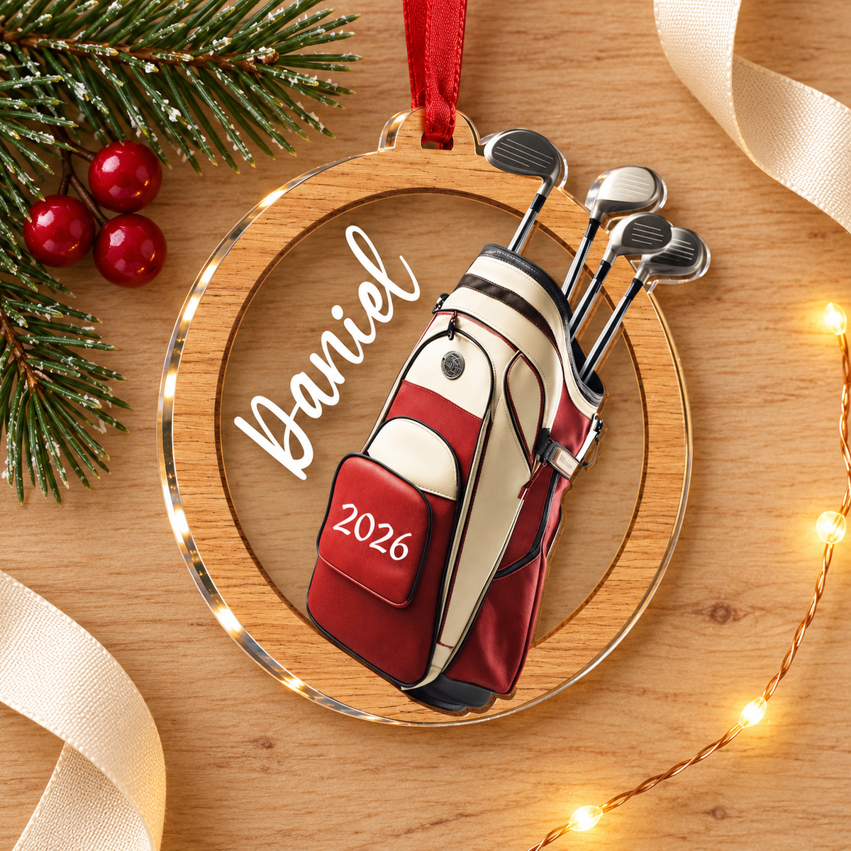 Personalized Golf Christmas Ornament, Custom Name and 2026 Golf Bag Acrylic Tree Decoration