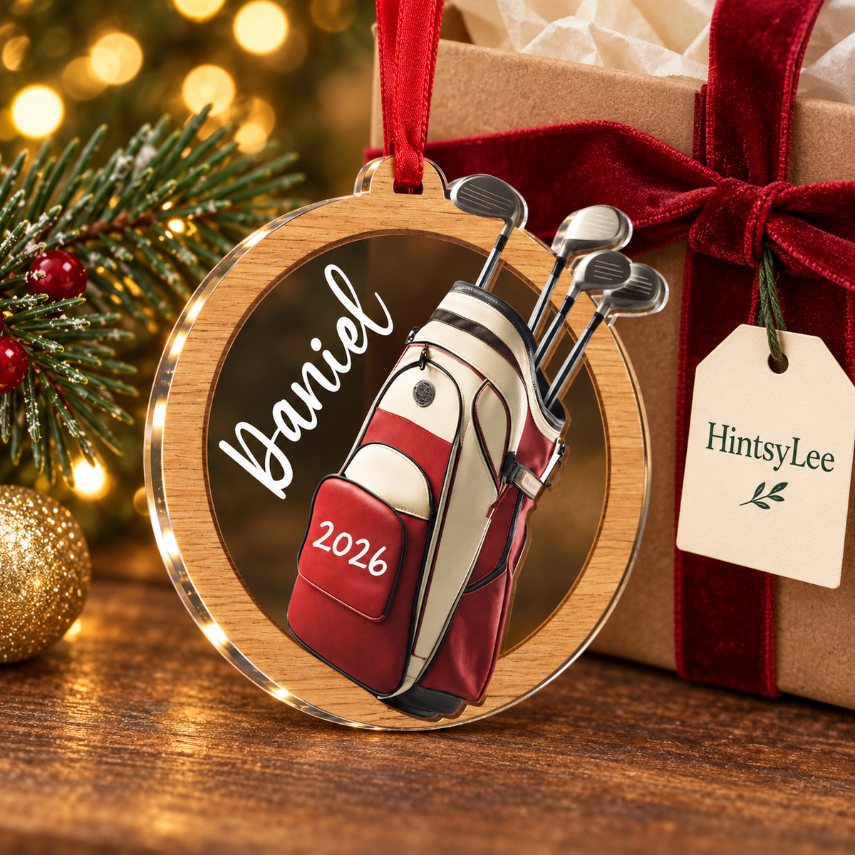 Personalized Golf Christmas Ornament, Custom Name and 2026 Golf Bag Acrylic Tree Decoration