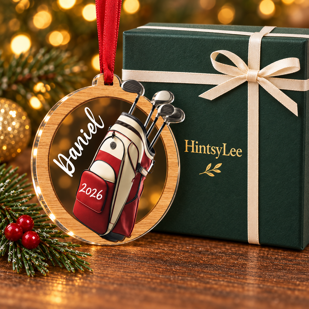 Personalized Golf Christmas Ornament, Custom Name and 2026 Golf Bag Acrylic Tree Decoration