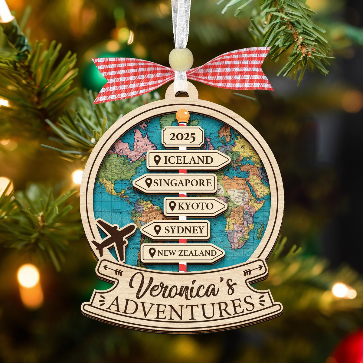 Custom Travel Adventure Ornament,Traveling Destination Christmas Ornament,Travel Gift,Christmas Gift,New Adventure,Couple Adventure Awaits