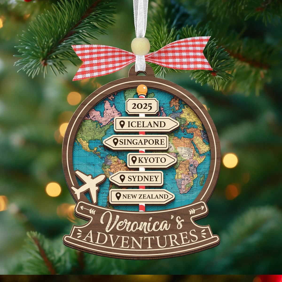 Custom Travel Adventure Ornament,Traveling Destination Christmas Ornament,Travel Gift,Christmas Gift,New Adventure,Couple Adventure Awaits