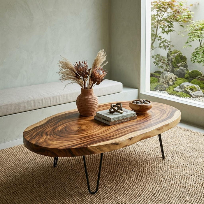 Live Edge Coffee Table, Rustic Solid Wood Table for Natural Farmhouse Living Room - WCT0001