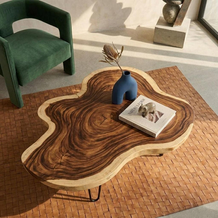 Live Edge Coffee Table, Rustic Solid Wood Table for Natural Farmhouse Living Room - WCT0012