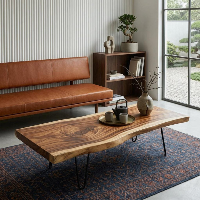Live Edge Coffee Table, Rustic Solid Wood Table for Natural Farmhouse Living Room - WCT0025