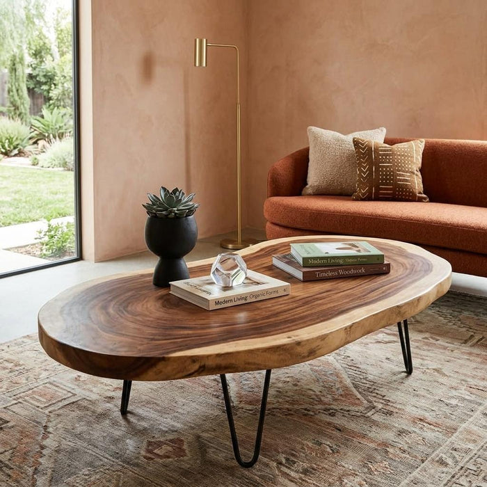 Live Edge Coffee Table, Rustic Solid Wood Table for Natural Farmhouse Living Room - WCT0011