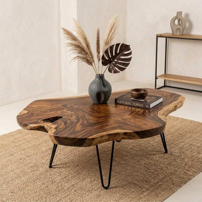 Live Edge Coffee Table, Rustic Solid Wood Table for Natural Farmhouse Living Room - WCT0023