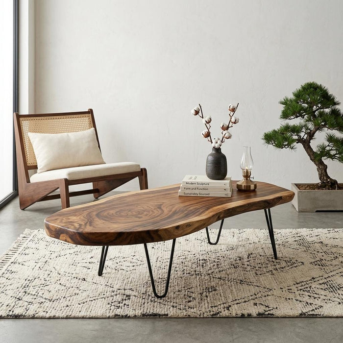 Live Edge Coffee Table, Rustic Solid Wood Table for Natural Farmhouse Living Room - WCT0021