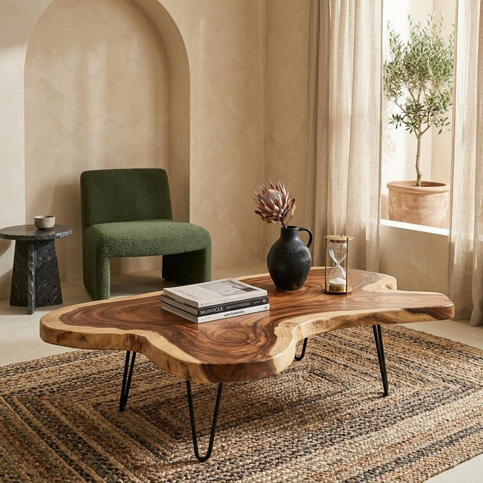 Live Edge Coffee Table, Rustic Solid Wood Table for Natural Farmhouse Living Room - WCT0003