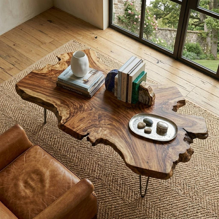 Live Edge Coffee Table, Rustic Solid Wood Table for Natural Farmhouse Living Room - WCT0028