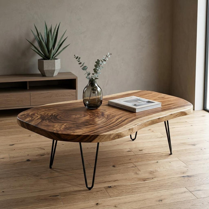 Live Edge Coffee Table, Rustic Solid Wood Table for Natural Farmhouse Living Room - WCT0024