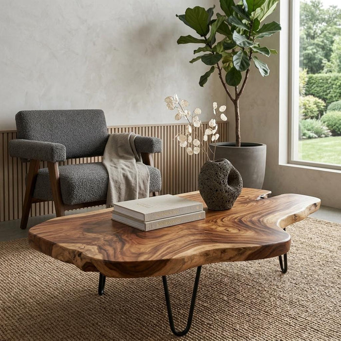 Live Edge Coffee Table, Rustic Solid Wood Table for Natural Farmhouse Living Room - WCT0018