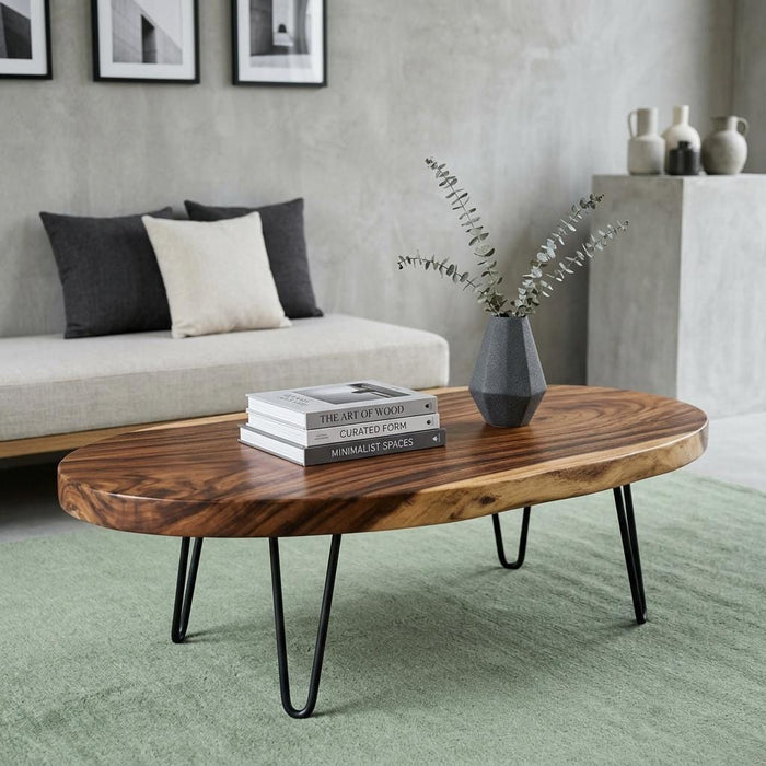 Live Edge Coffee Table, Rustic Solid Wood Table for Natural Farmhouse Living Room - WCT0017