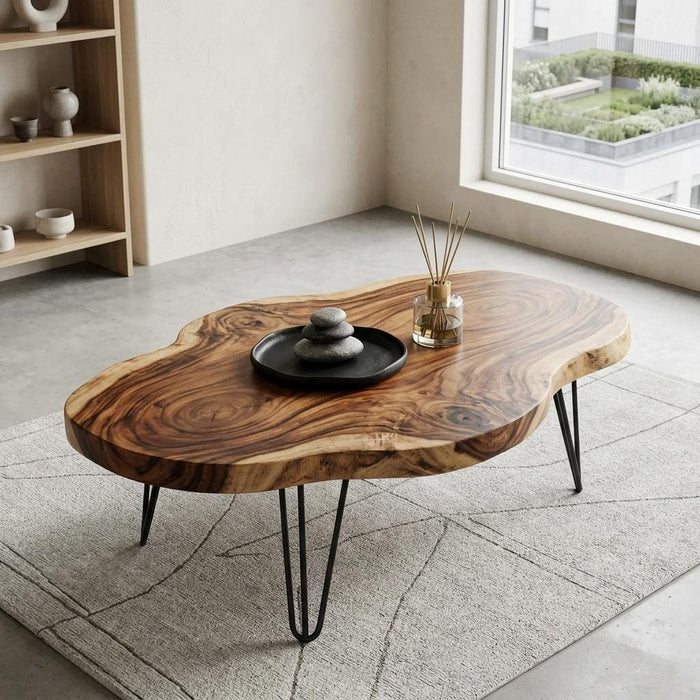 Live Edge Coffee Table, Rustic Solid Wood Table for Natural Farmhouse Living Room - WCT0015