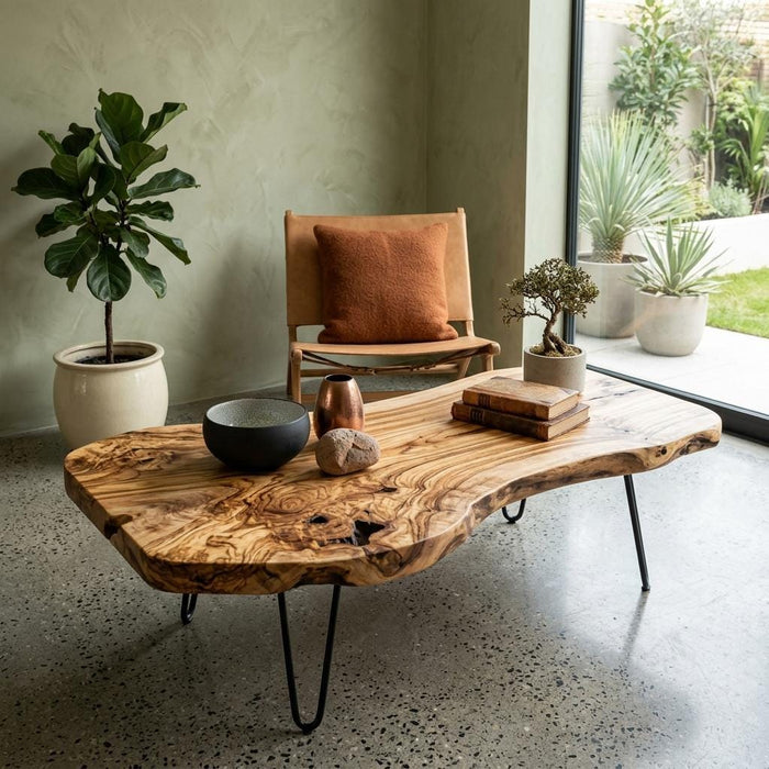 Live Edge Coffee Table, Rustic Solid Wood Table for Natural Farmhouse Living Room - WCT0014