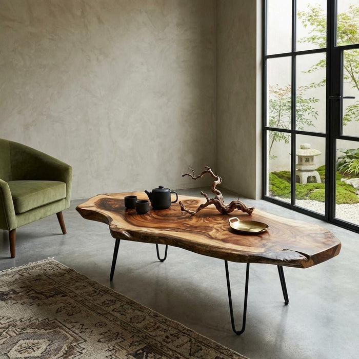 Live Edge Coffee Table, Rustic Solid Wood Table for Natural Farmhouse Living Room - WCT0022