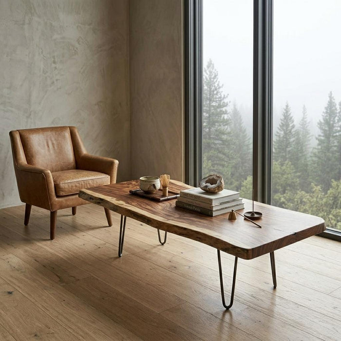 Live Edge Coffee Table, Rustic Solid Wood Table for Natural Farmhouse Living Room - WCT0026
