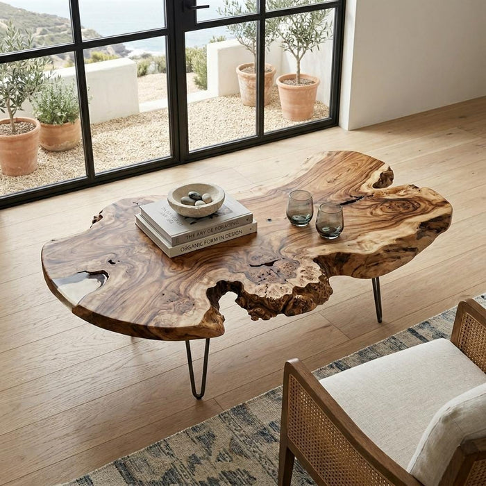 Live Edge Coffee Table, Rustic Solid Wood Table for Natural Farmhouse Living Room - WCT0029