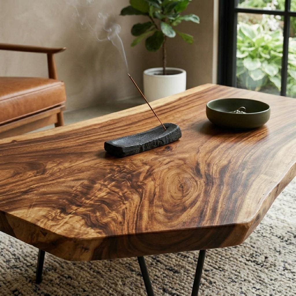 Live Edge Coffee Table, Rustic Solid Wood Table for Natural Farmhouse Living Room - WCT0008