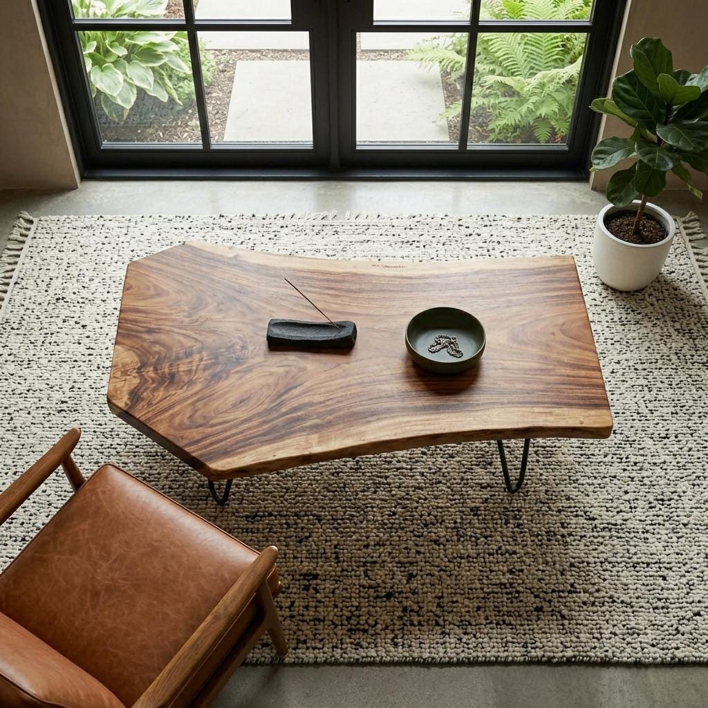 Live Edge Coffee Table, Rustic Solid Wood Table for Natural Farmhouse Living Room - WCT0016
