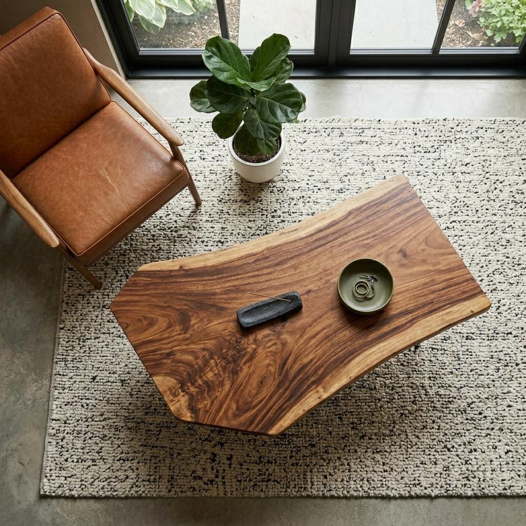 Live Edge Coffee Table, Rustic Solid Wood Table for Natural Farmhouse Living Room - WCT0008