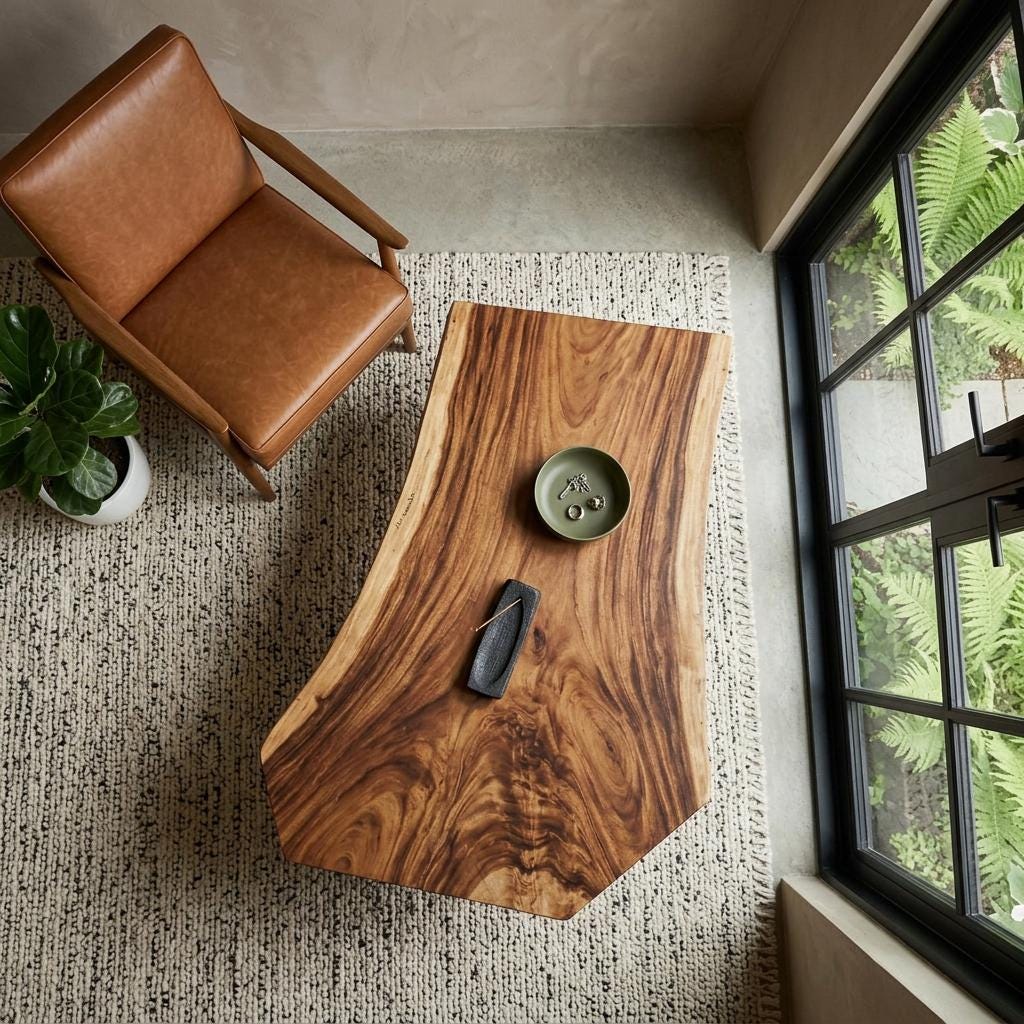 Live Edge Coffee Table, Rustic Solid Wood Table for Natural Farmhouse Living Room - WCT0016
