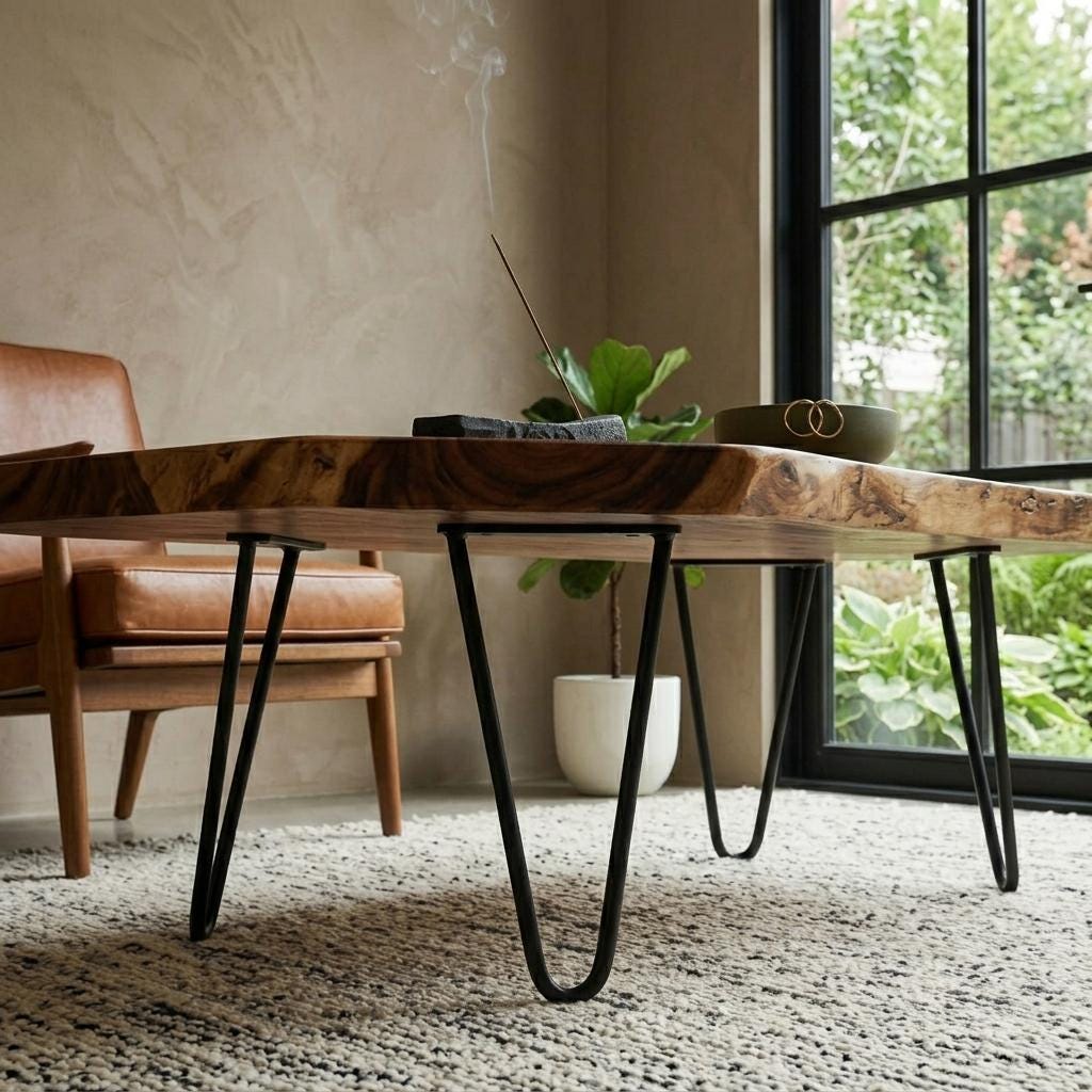 Live Edge Coffee Table, Rustic Solid Wood Table for Natural Farmhouse Living Room - WCT0008